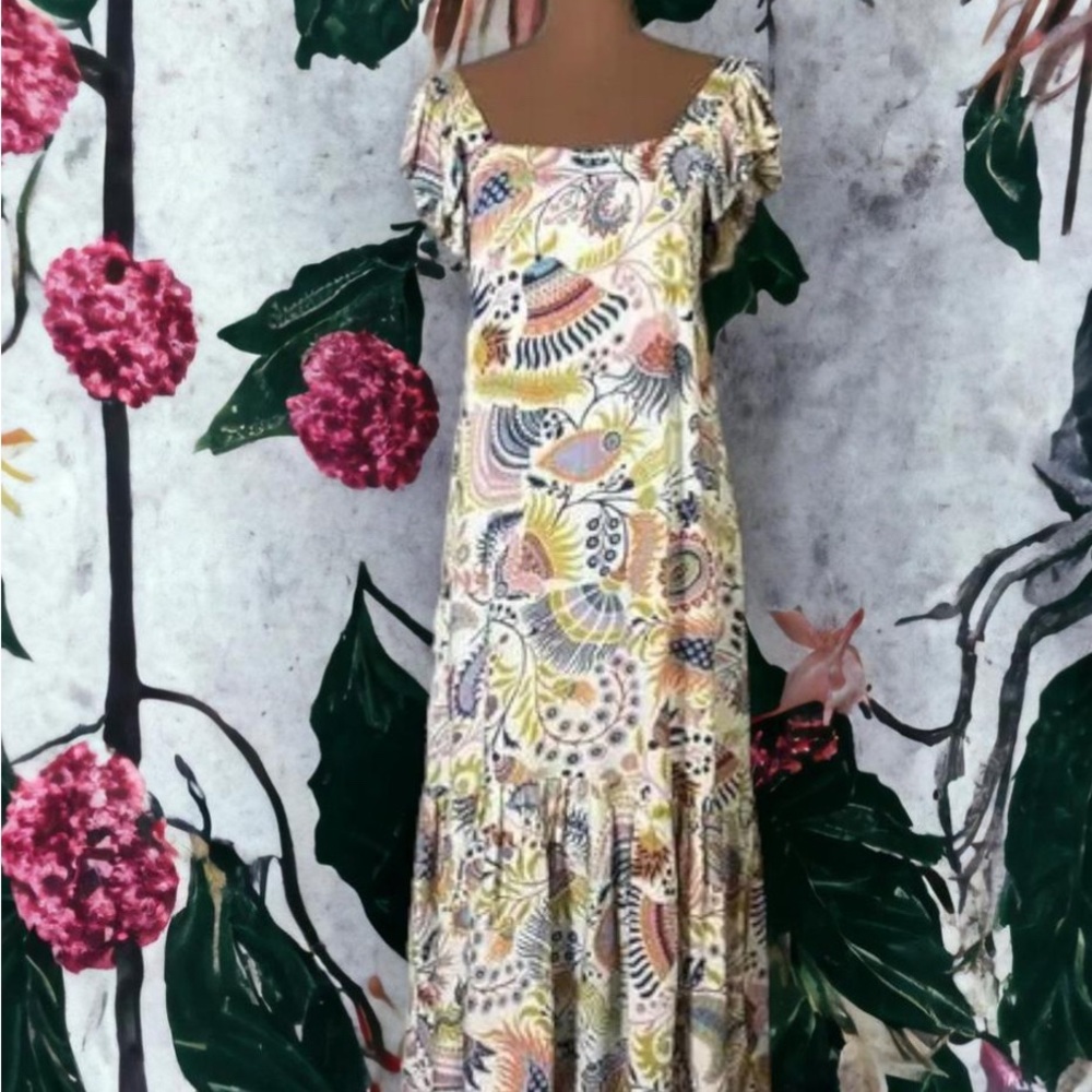House of Harlow 1960 Floral Ruffle Sleeve Maxi Dress S NWT